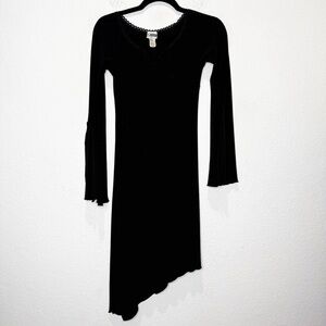 Vintage Y2K Witchy Coquette Asymmetrical Hem Dress Whimsigoth Dark Fairy Lace